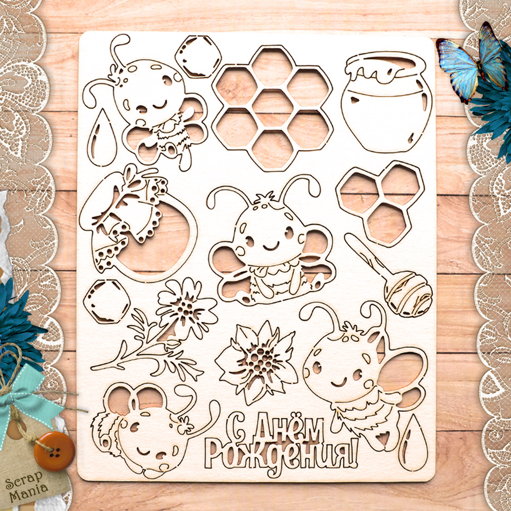 Чипборд "Пчелки", 12х15 см (ScrapMania)