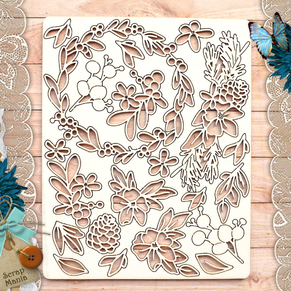 Чипборд "Новогодняя Ванилька. Цветы" (ScrapMania)