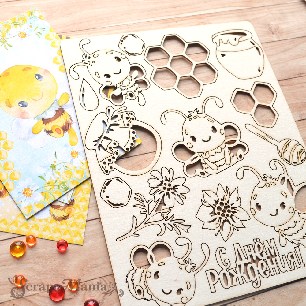 Чипборд "Пчелки", 12х15 см (ScrapMania)