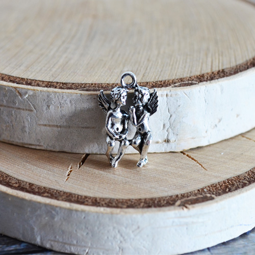 Подвеска металлическая "Ангелочки", цвет серебряный